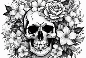 skull with flowers growing on it tattoo idea
