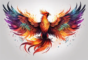Long, skinny, rising phoenix against dark background tattoo idea