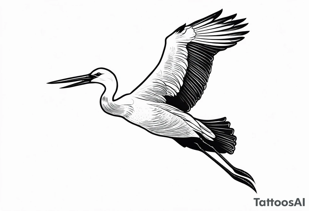 Majestic flying stork carrying a baby tattoo idea