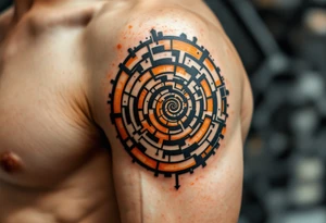 A maze-like spiral in burnt sienna and beige, with a subtle ancient feel. tattoo idea