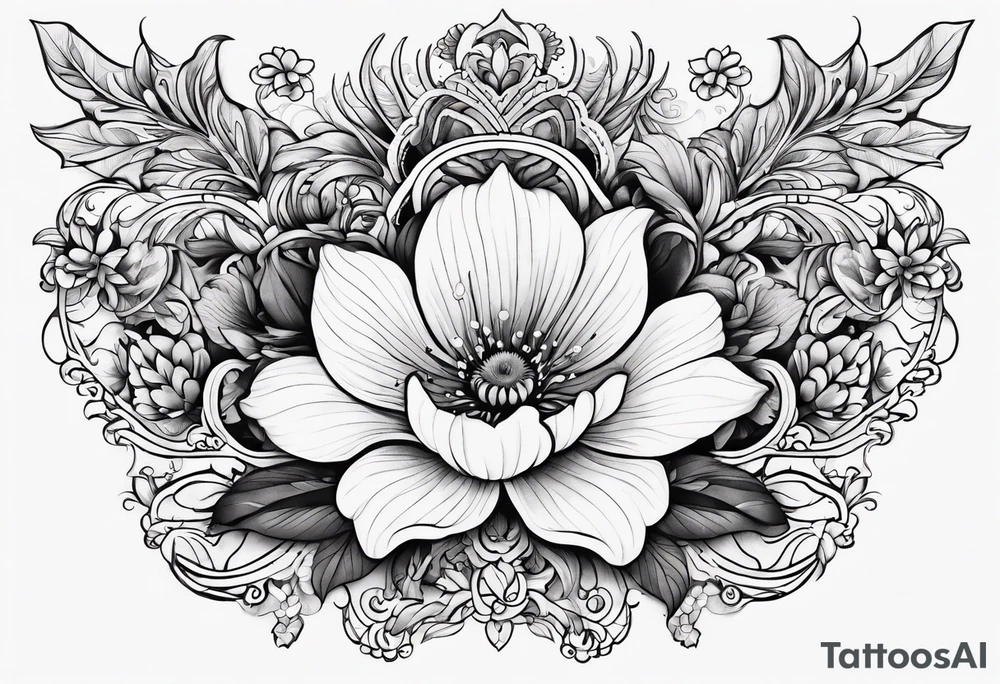 ornate floral sternum tattoo tattoo idea