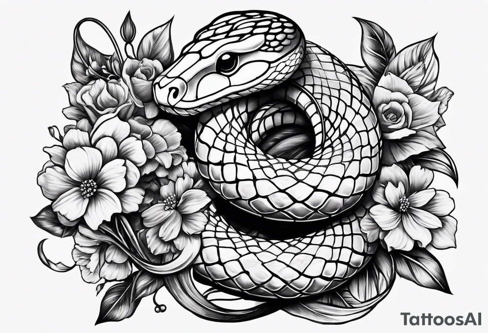 snakes wrapped around a spade with flowers tattoo idea
