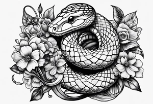 snakes wrapped around a spade with flowers tattoo idea
