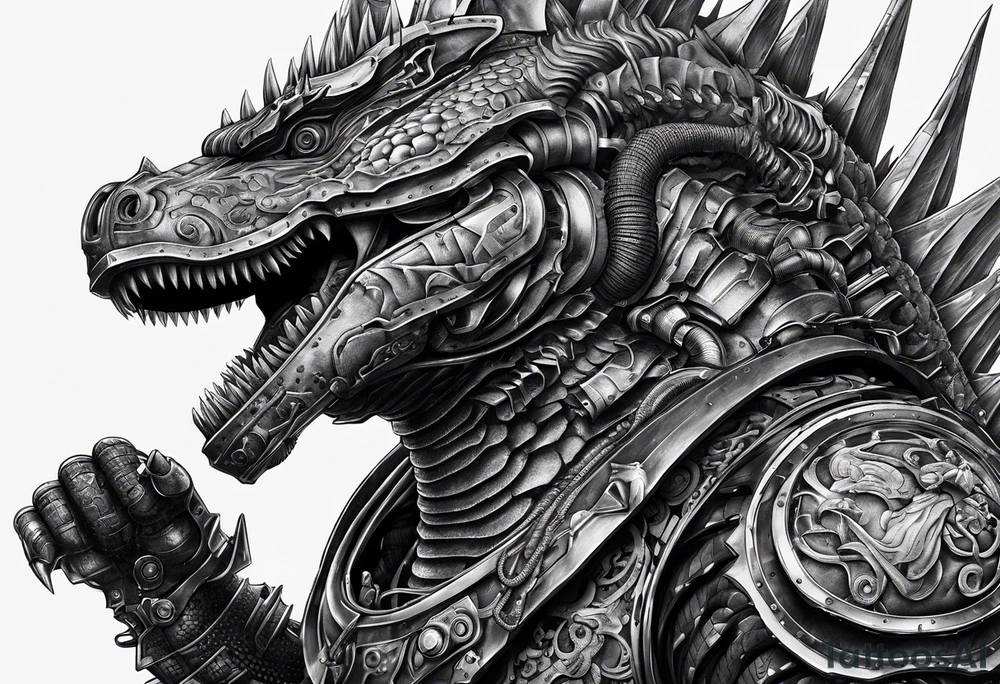 1974 mechagodzilla, full body, roaring tattoo idea