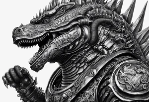 1974 mechagodzilla, full body, roaring tattoo idea