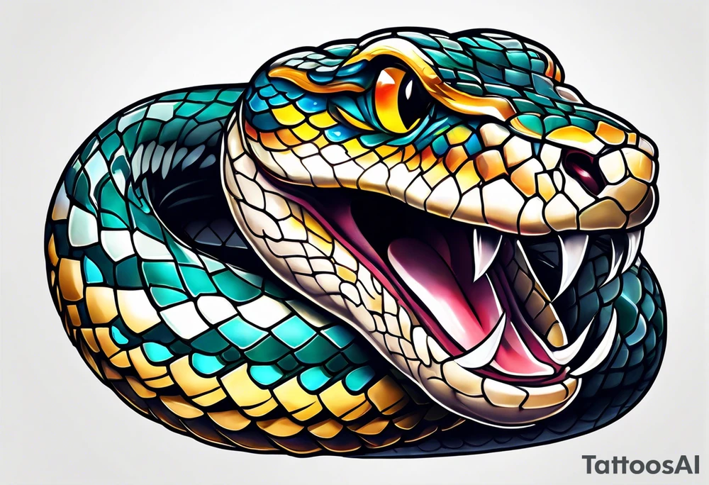 Snake with an evil out inside of its mouth tattoo idea