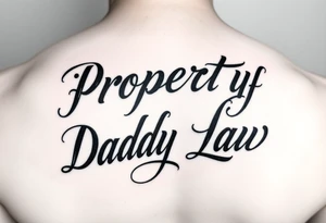 Lettering in calligraphy/cursive that says:
Property of
Daddy Law tattoo idea