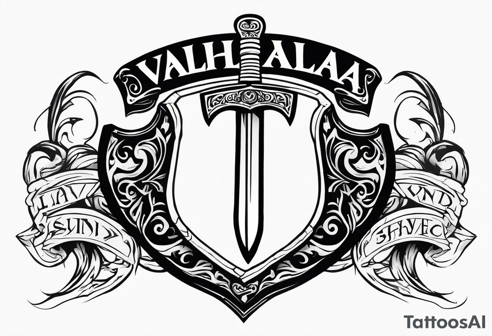 Valhalla sword axe shield tattoo idea