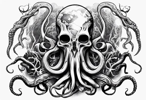 a tattoo on the theme of lovecraft, with tentacles that embrace the earth tattoo idea