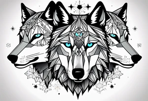Constellation, two animal wolf, géométric, snowflake tattoo idea