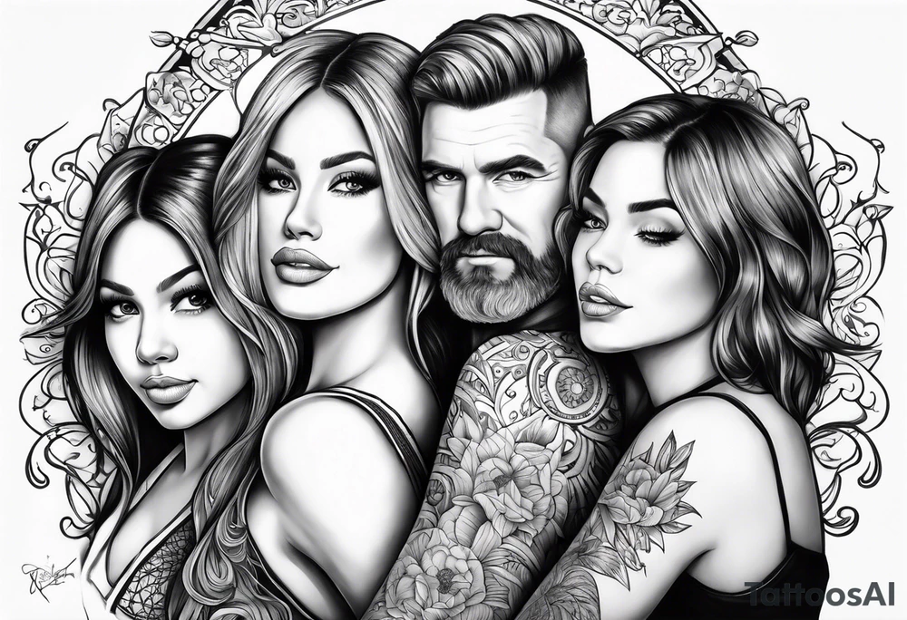 Top half sleeve, dad and 2 daughters with the chorus of dancing queen tattoo idea