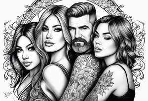 Top half sleeve, dad and 2 daughters with the chorus of dancing queen tattoo idea