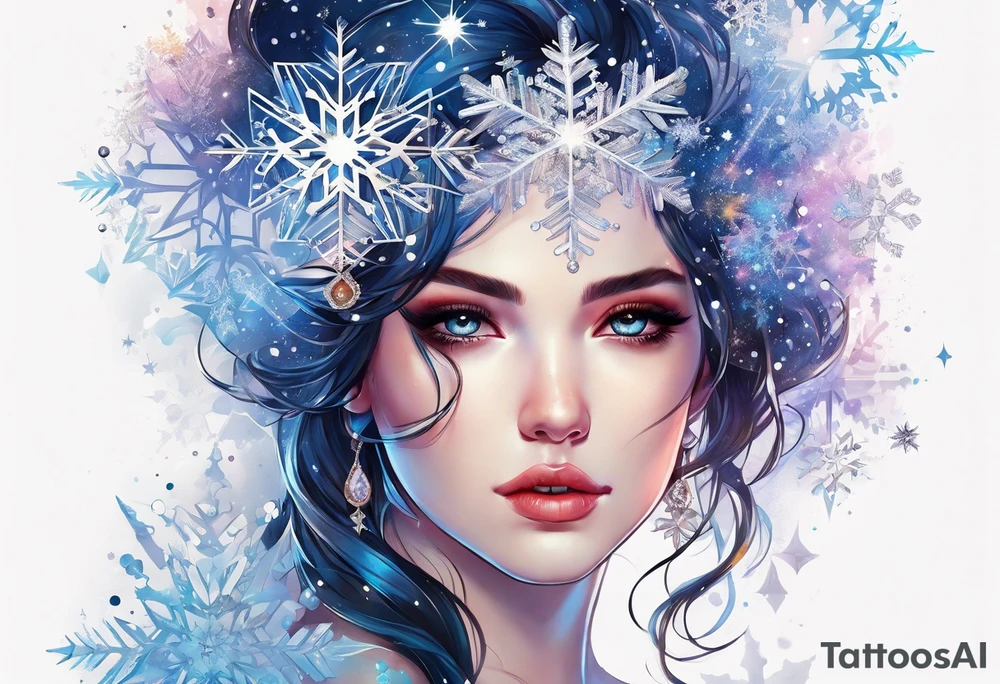 Constellation, girl, snowflake tattoo idea