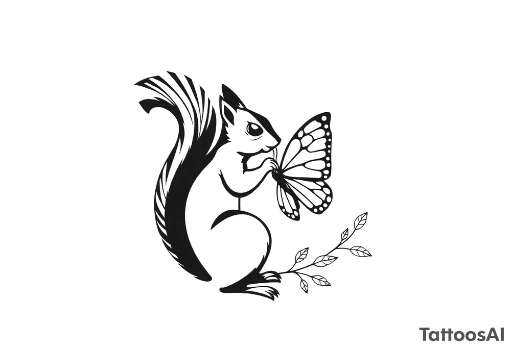 Squirrel kissing butterfly tattoo idea