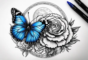carnation blue butterfly moon tattoo idea