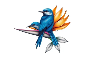 Bird of paradise flower with blue bird tattoo idea