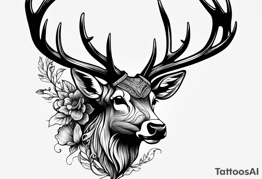 Deer antlers head simple tattoo idea