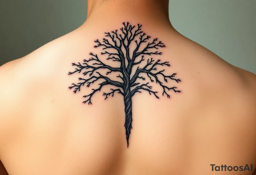 Strong tree inside start constellation map with a cross tattoo idea