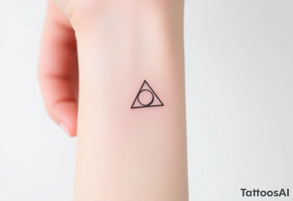 Design a very small (max 2x2 cm) tattoo for the inner wrist that subtly symbolizes lesbian identity. It should be minimal and delicate — possibly fine line or soft color. The design must be discreet yet meaningful, not instantly recognizable as LGBTQ but with layered symbolism. Think of subtle elements like intertwined female symbols, abstract sapphic references, or a hidden double meaning through nature (e.g. flowers, moons, triangles). Avoid clichés or bold pride imagery. Keep it elegant, wearable, and intimate. Something with a triangle tattoo idea