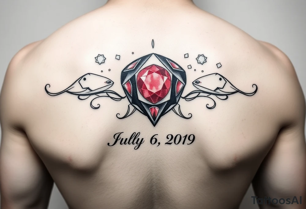 Ruby gemstone with the birthday July 6, 2019 tattoo idea