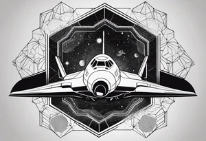 hexagon pattern solar system vertically aligned  with a space shuttle tattoo idea