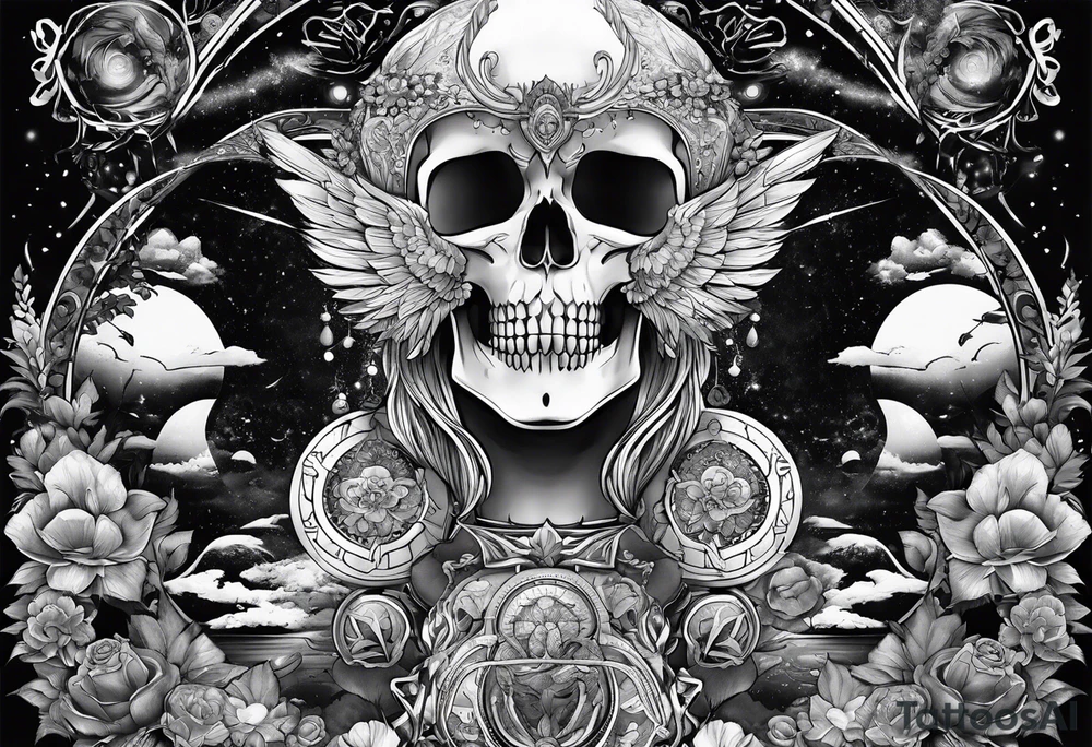 Universe with a full skeleton tattoo idea