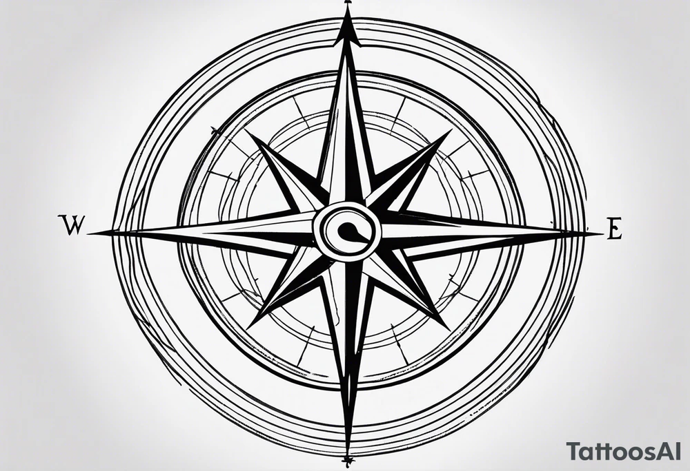 simple basic compass rose with long lines tattoo idea
