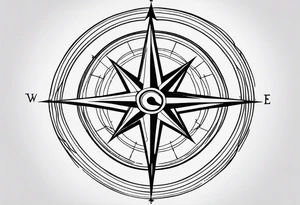 simple basic compass rose with long lines tattoo idea