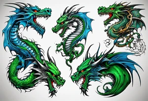 2 dragons one green and other blue tattoo idea