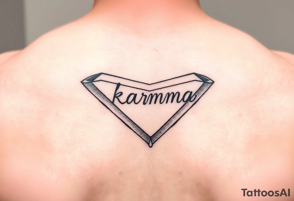Minimalist style tattoo of a boomerang with the word karma on it tattoo idea