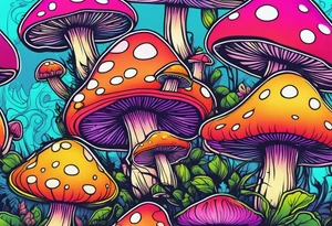 Fairies on mushrooms neon colors tattoo idea