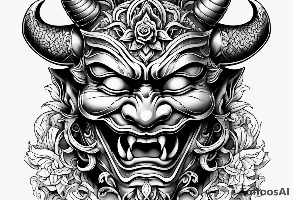 Japanese devil mask tattoo idea