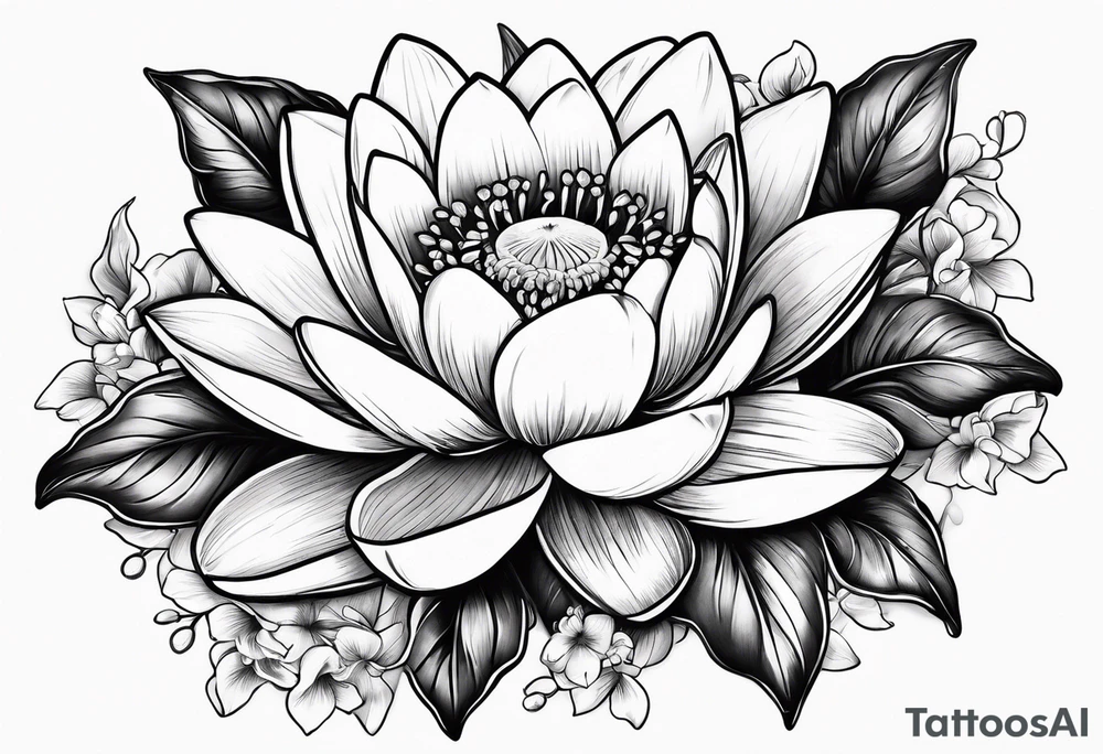 Water Lilly, Lilly of the valley and narcissus bouquet tattoo idea