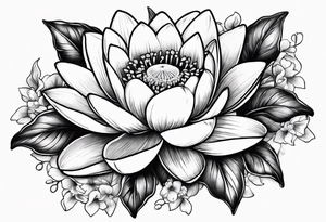 Water Lilly, Lilly of the valley and narcissus bouquet tattoo idea