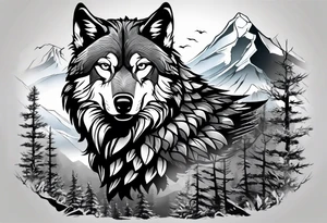 Hawk and a Wolf, Nature Scenery, and names Grayson, Bennett, Layden, Xavian, Amelia, Braxton tattoo idea