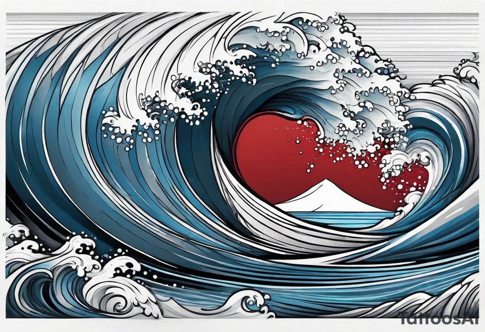 ocean waves background with linear red, white and black and gray including muted blues tattoo idea