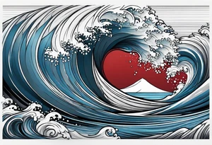 ocean waves background with linear red, white and black and gray including muted blues tattoo idea