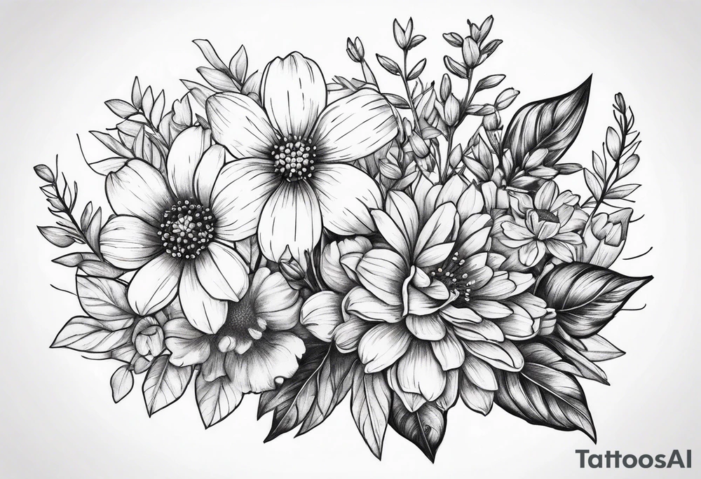 small long wildflower bouquet tattoo idea