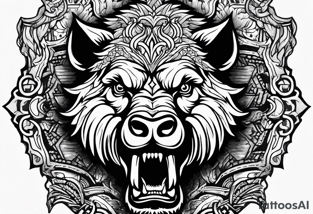 angry boar front tattoo idea