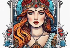Lady of the lake in a tarot card design tattoo idea