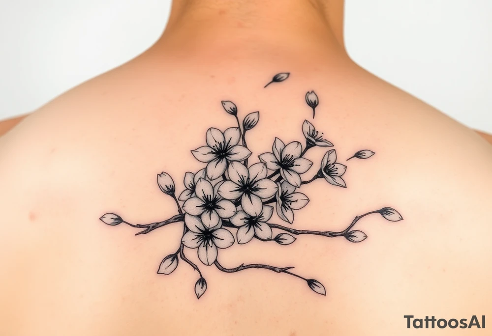 delicate cherry blossoms swirling in spring breeze with petals tattoo idea