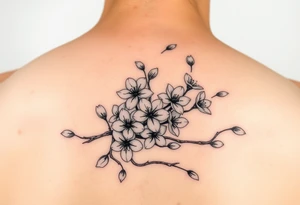 delicate cherry blossoms swirling in spring breeze with petals tattoo idea