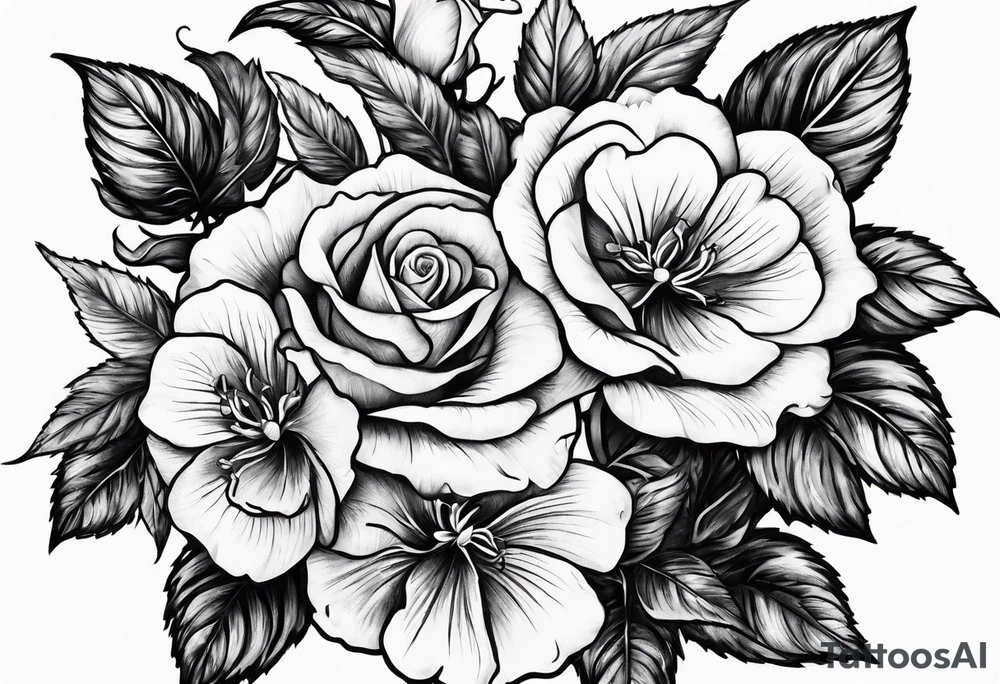 one rose and two violets tattoo idea