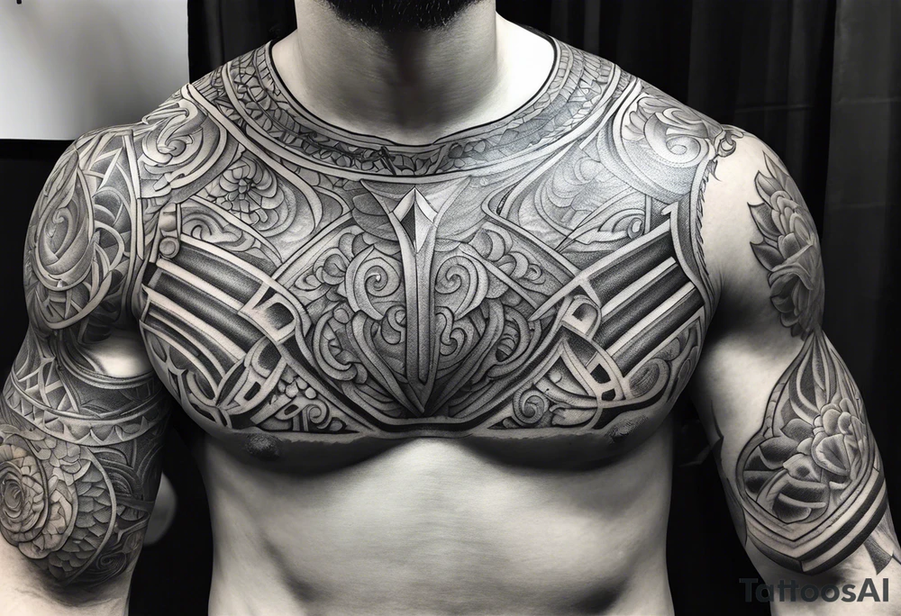 half sleeve, upper right arm and shoulder, leather armor tattoo idea