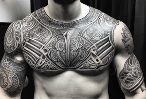 half sleeve, upper right arm and shoulder, leather armor tattoo idea