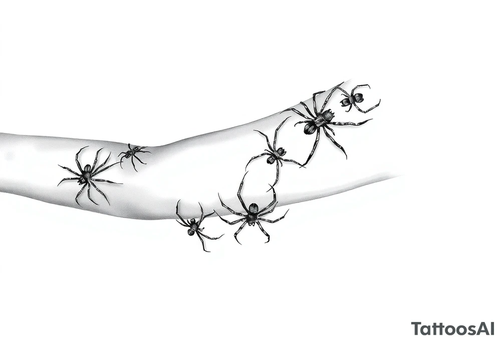 4 Spiders crawling down arm tattoo idea