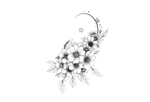 Flower sleeve surrounded by moon and star design for arm tattoo idea