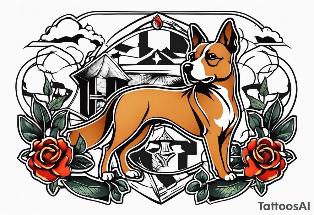Simpletattoo with elements linked to bodybuilding dogs travel and freedom tattoo idea
