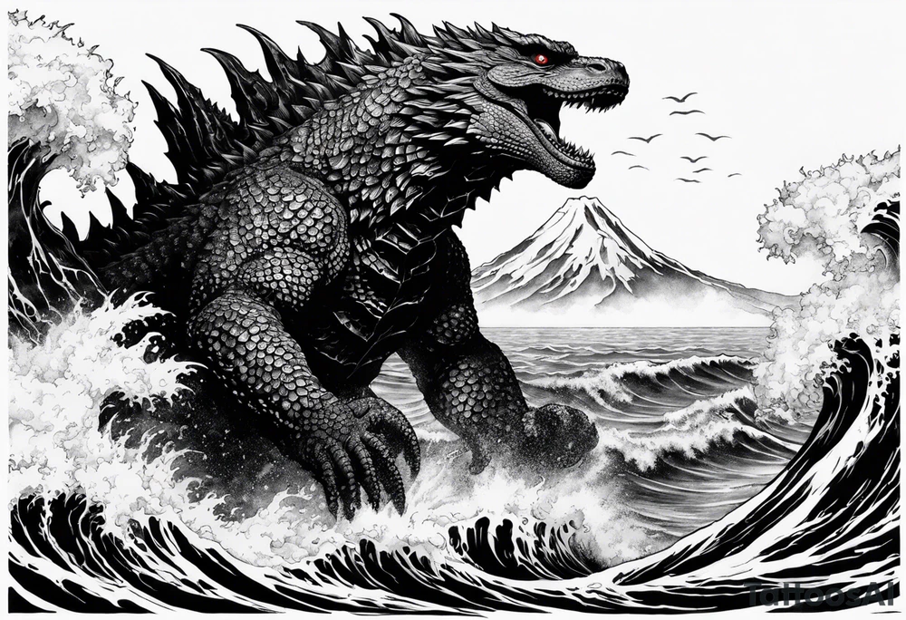 1995 Godzilla in the ocean tattoo idea