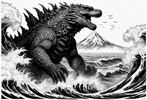 1995 Godzilla in the ocean tattoo idea